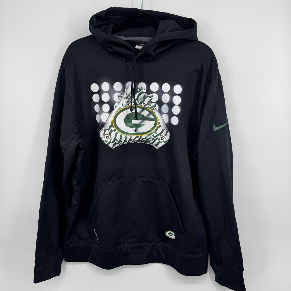 Nike Therma-Fit Green Bay Packers Hoodie Pullover Black‎ Men's Size L